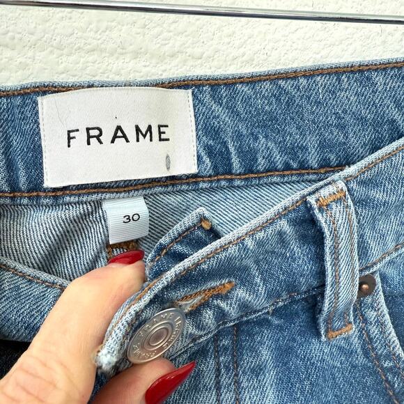 FRAME Le High Straight Jeans Patchwork Denim Blue Washed Modern Size 30 - Picture 2 of 8